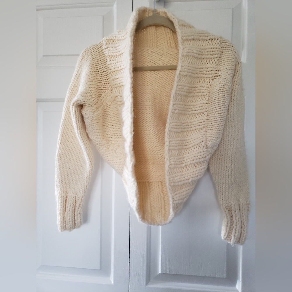 Cream Shawl Collar Open-Front Knit Cardigan Sweater